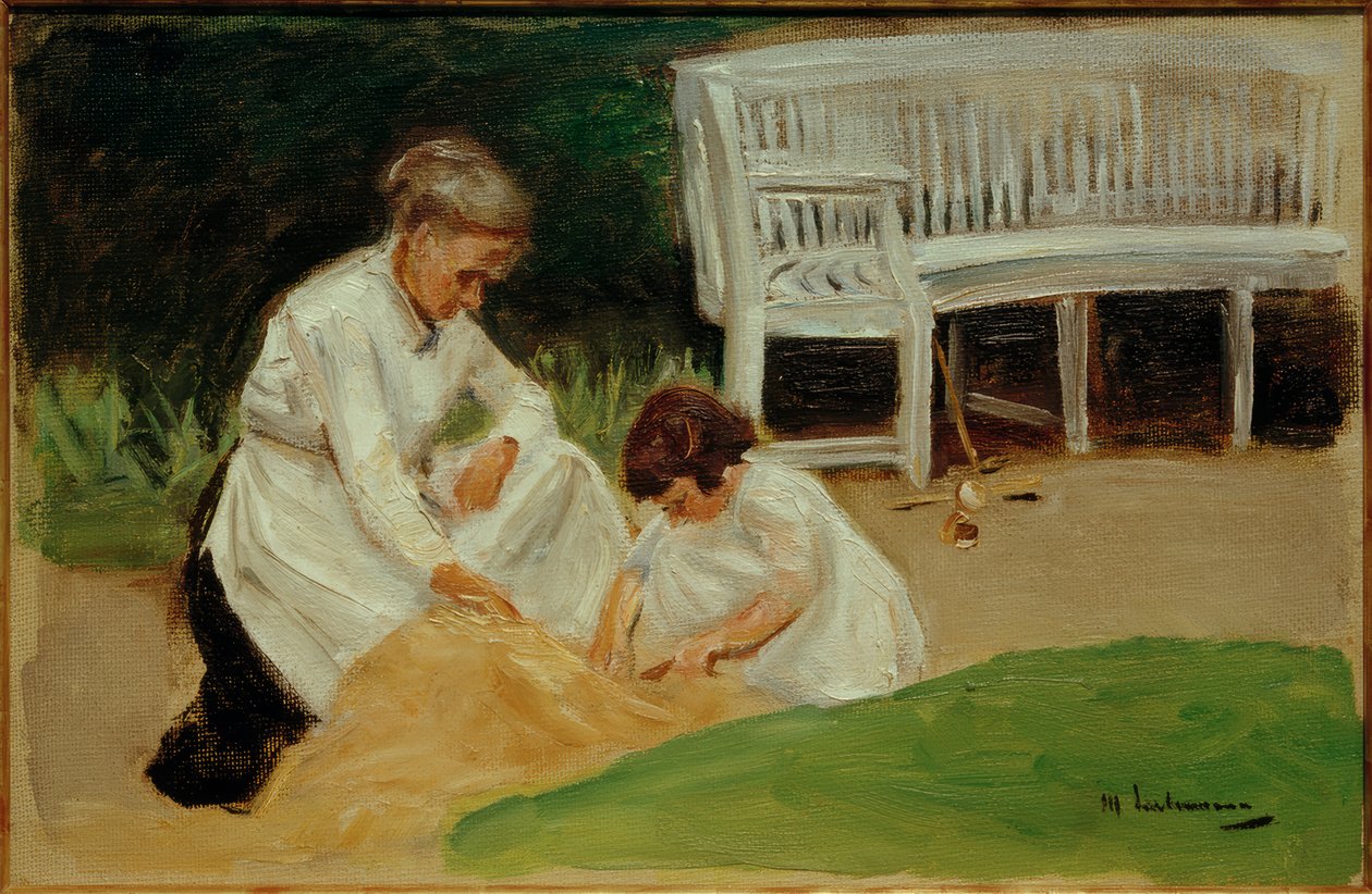 La nieta con la niñera jugando de Max Liebermann