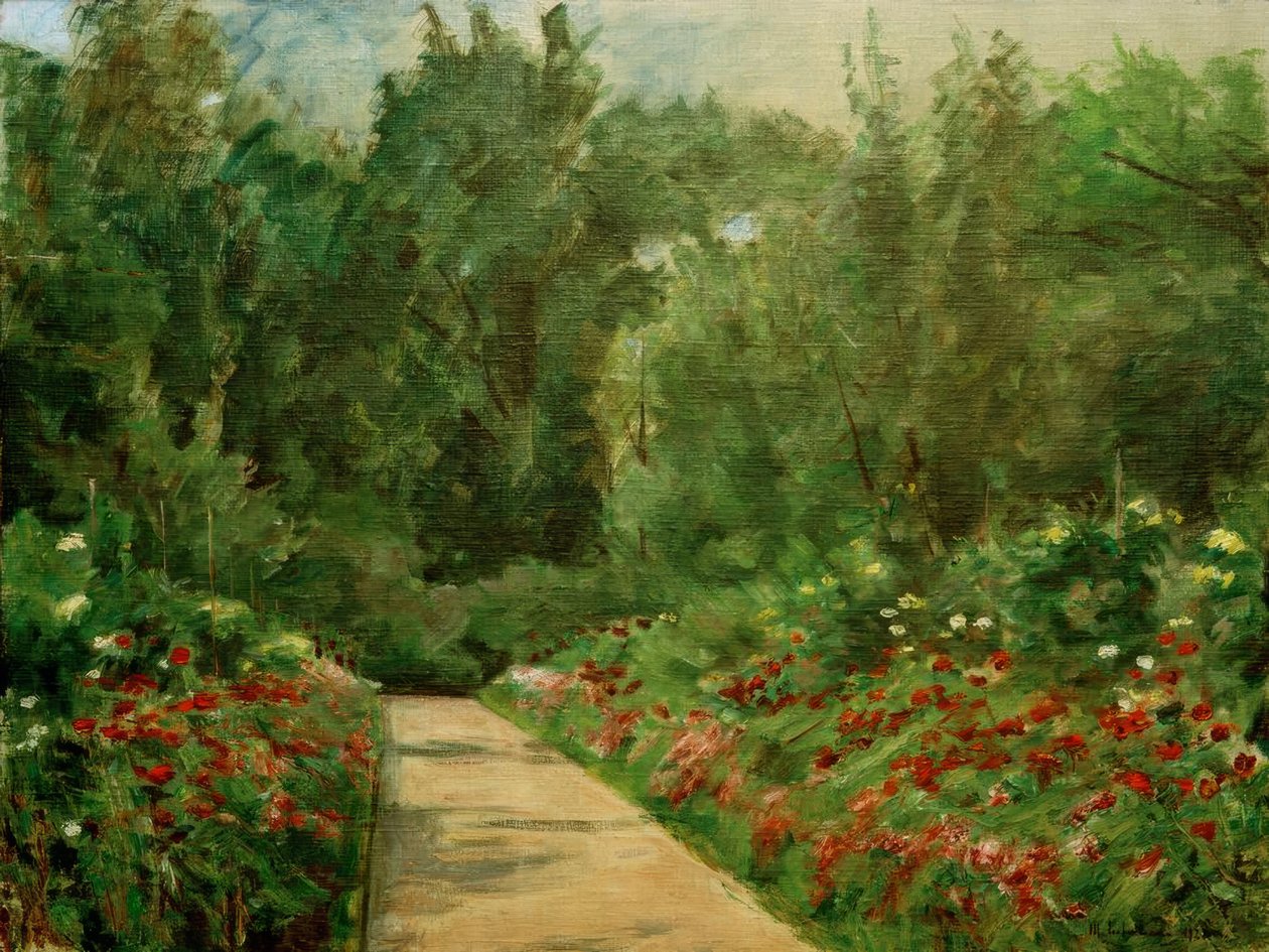 Camas de jardín con camino y flores de Max Liebermann