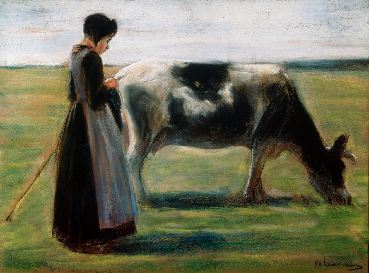 Niña con vaca, siglo XIX de Max Liebermann