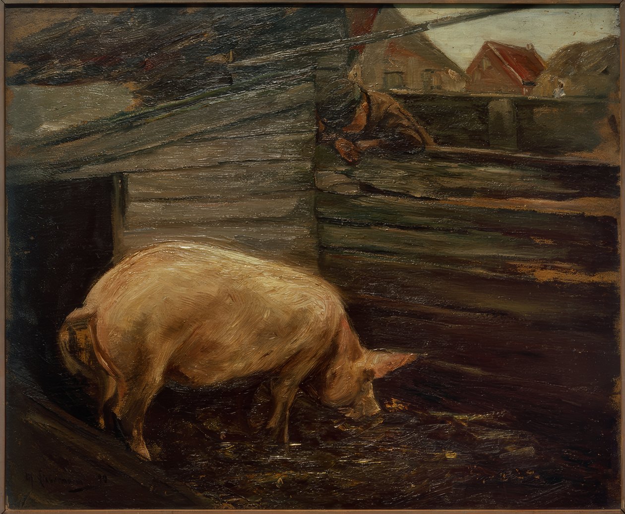 Cochiquera con niños campesinos de Max Liebermann