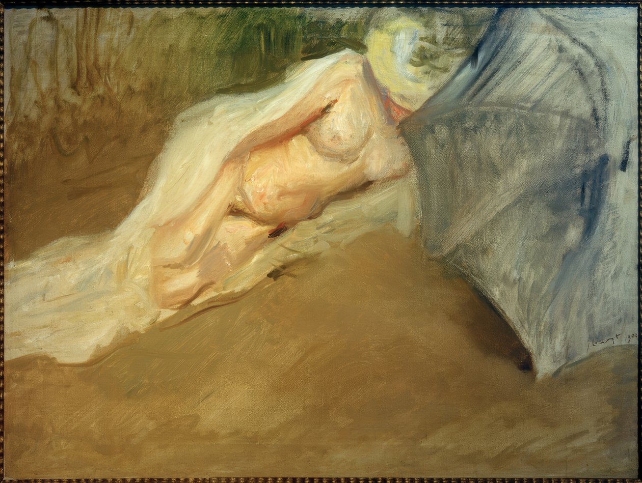 Desnudo reclinado con sombrilla de Max Slevogt