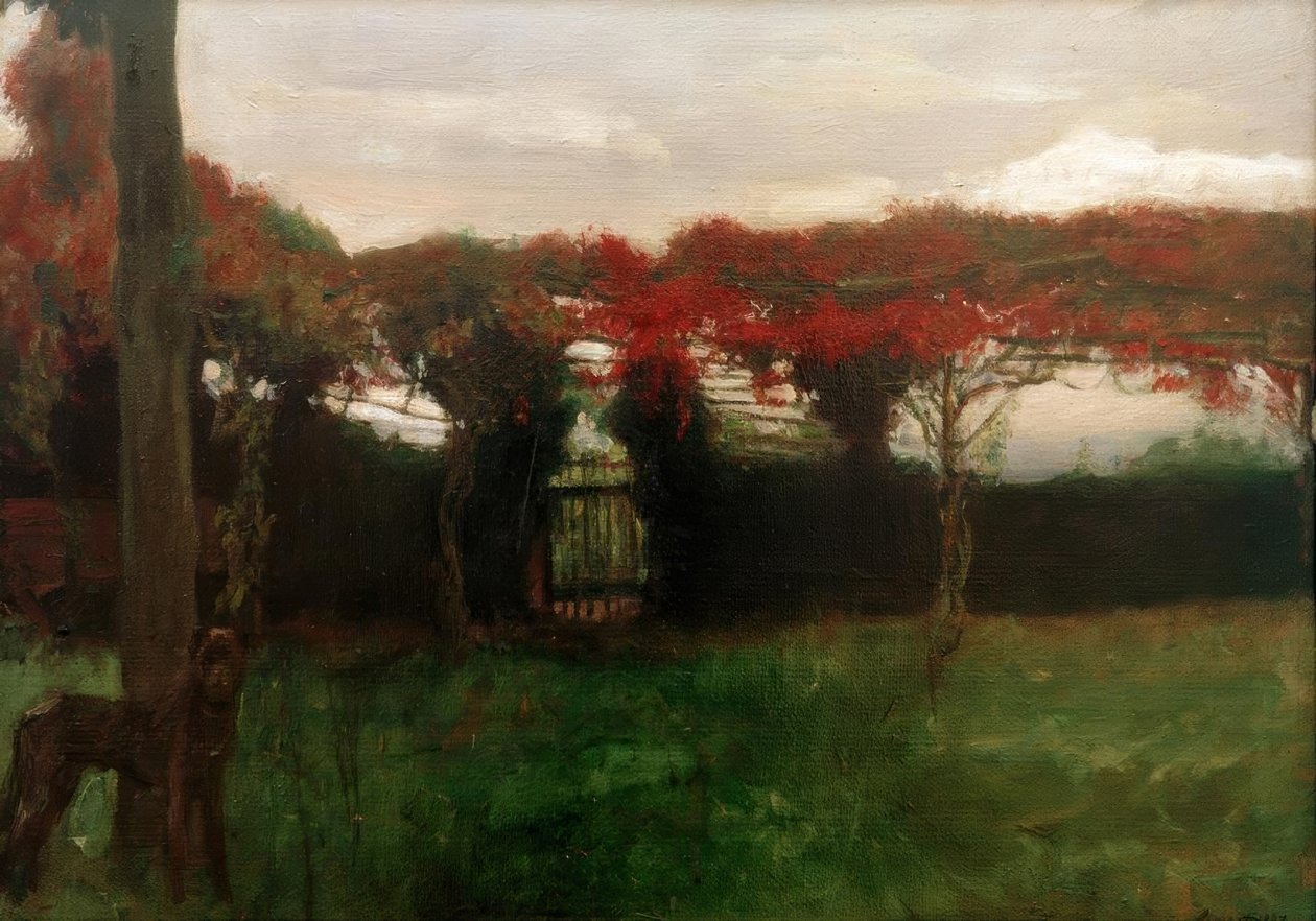 Pérgola roja con perro de Max Slevogt
