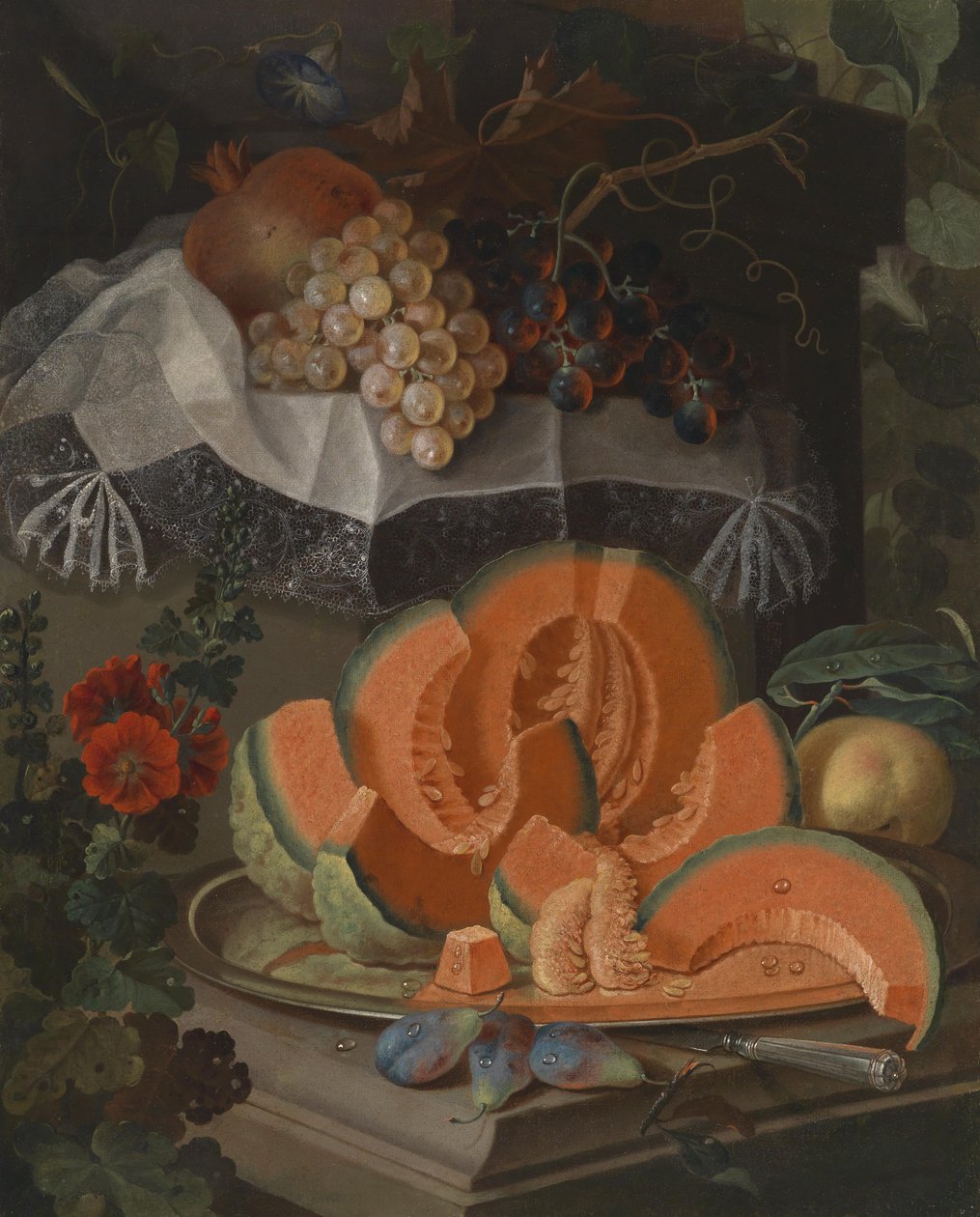 Bodegón con calabaza cortada y uvas de Maximilian Pfeiler