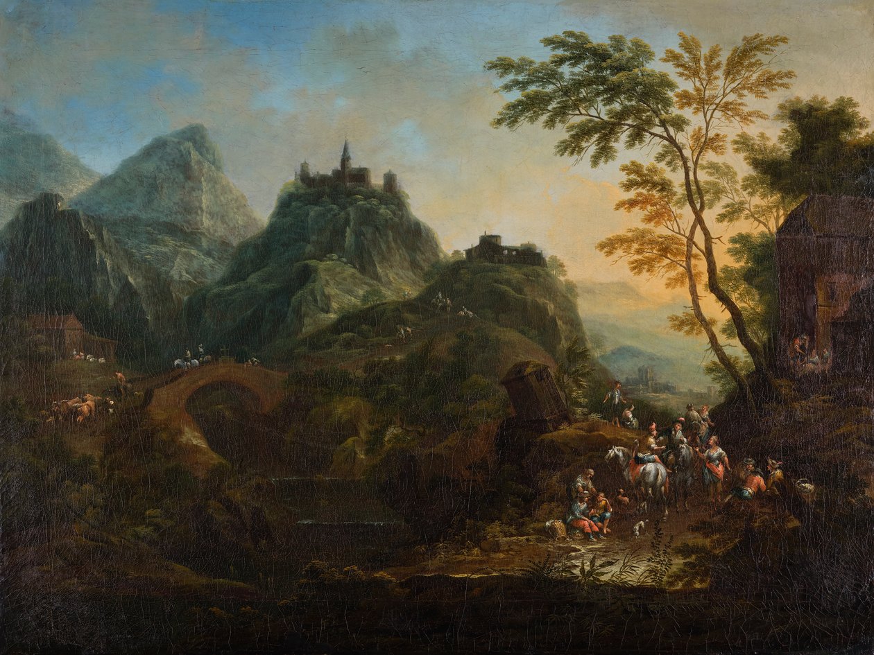 Ideal paisaje de montaña con puente. de Maximilian Joseph Schinnagl