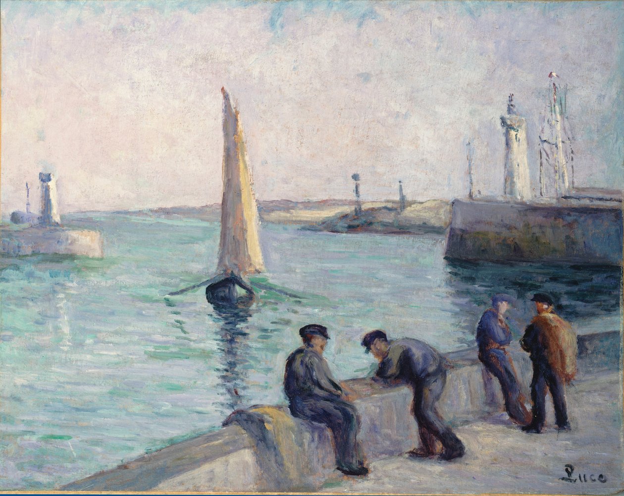Los pescadores en el muelle, c.1920 de Maximilien Luce