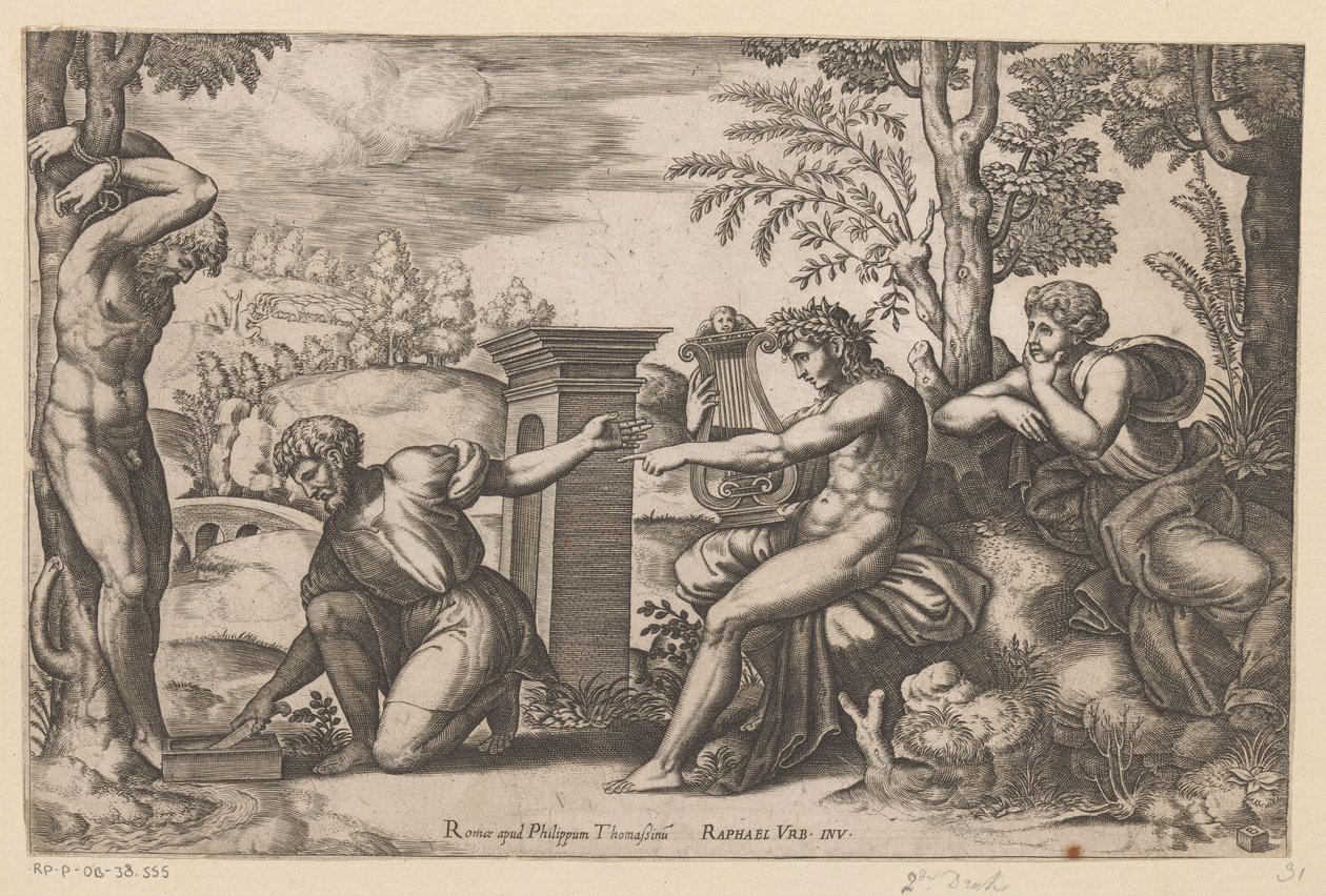 Apolo en Marsias de Meester van de Dobbelsteen