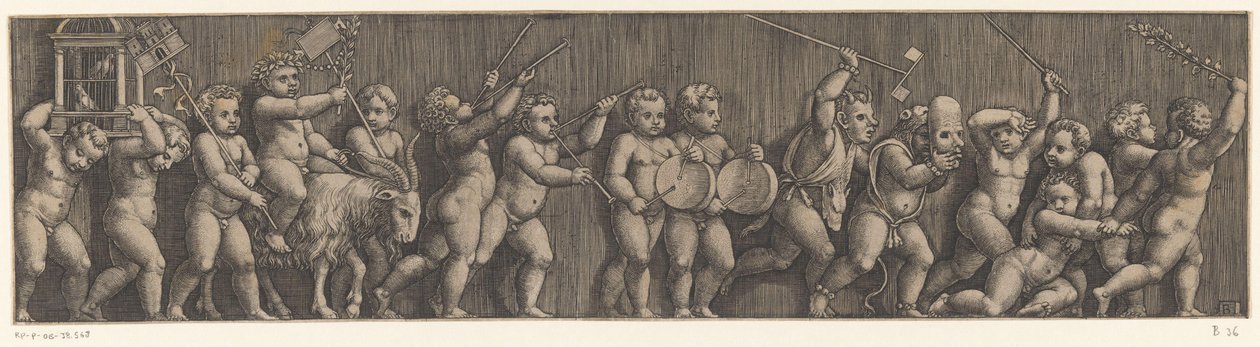 Frisón con procesión de amorcillos de Meester van de Dobbelsteen