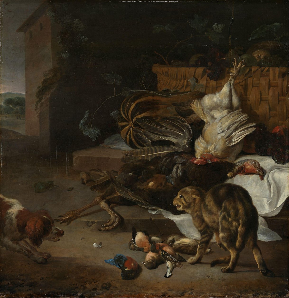 Bodegón con aves y frutas de Melchior d
