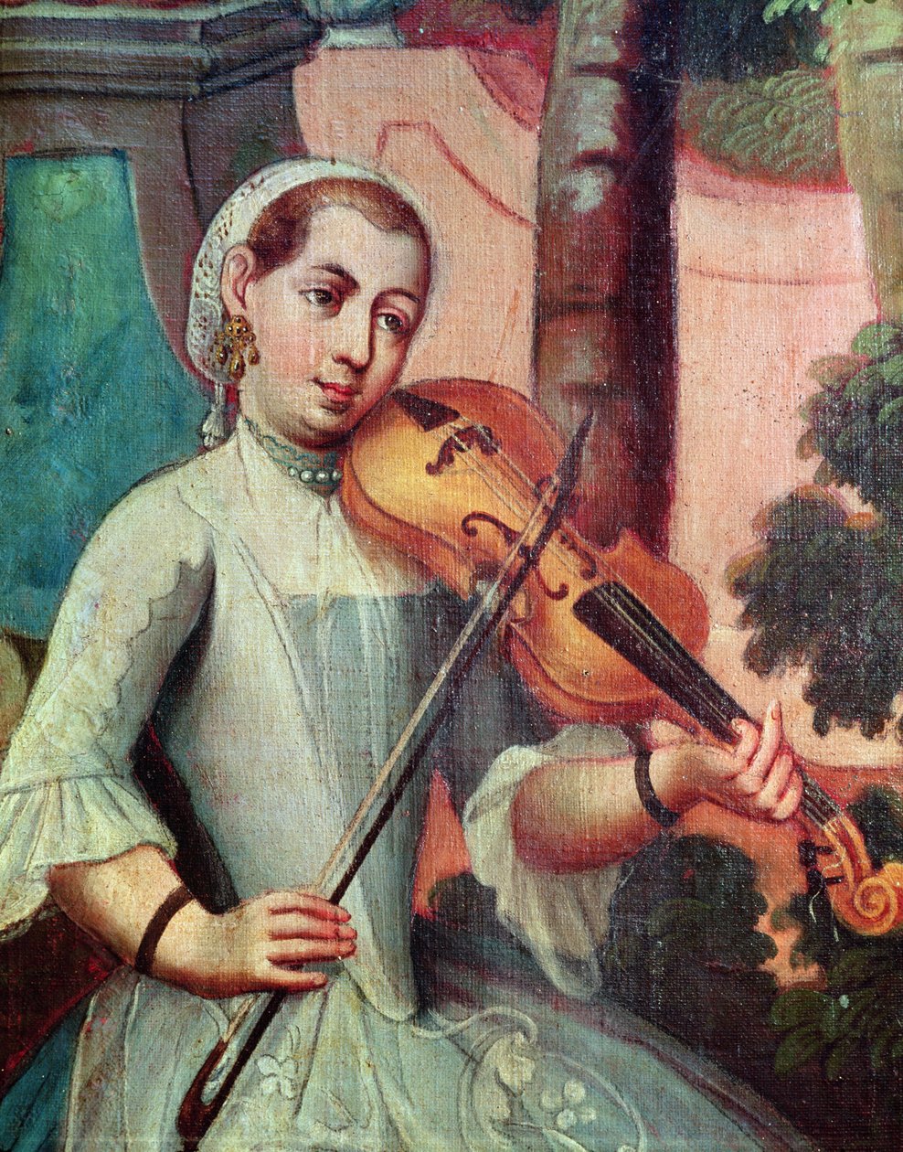 Un violinista, detalle de una pantalla de Mexican School