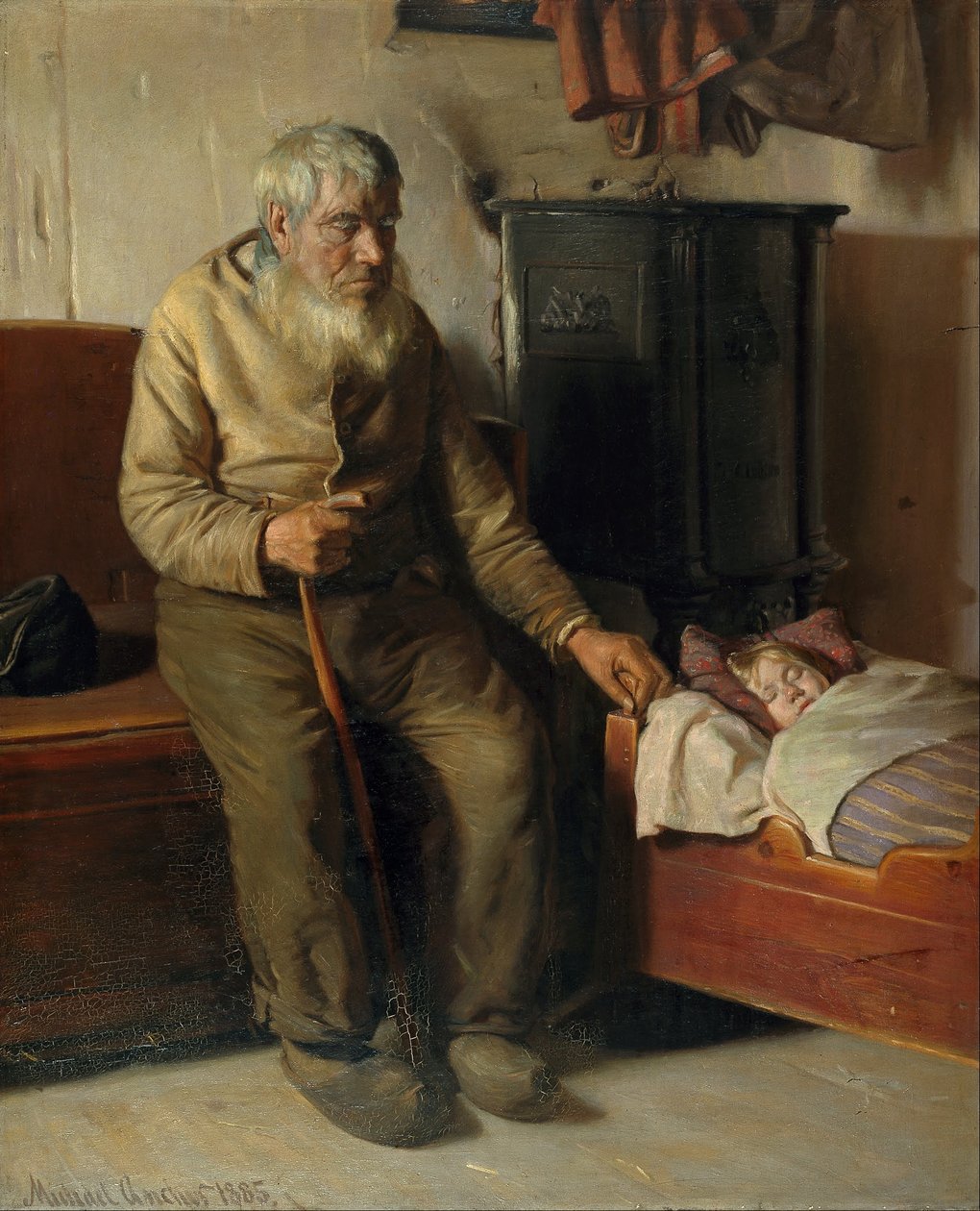 Kristian ciego cuidando a un niño de Michael Peter Ancher