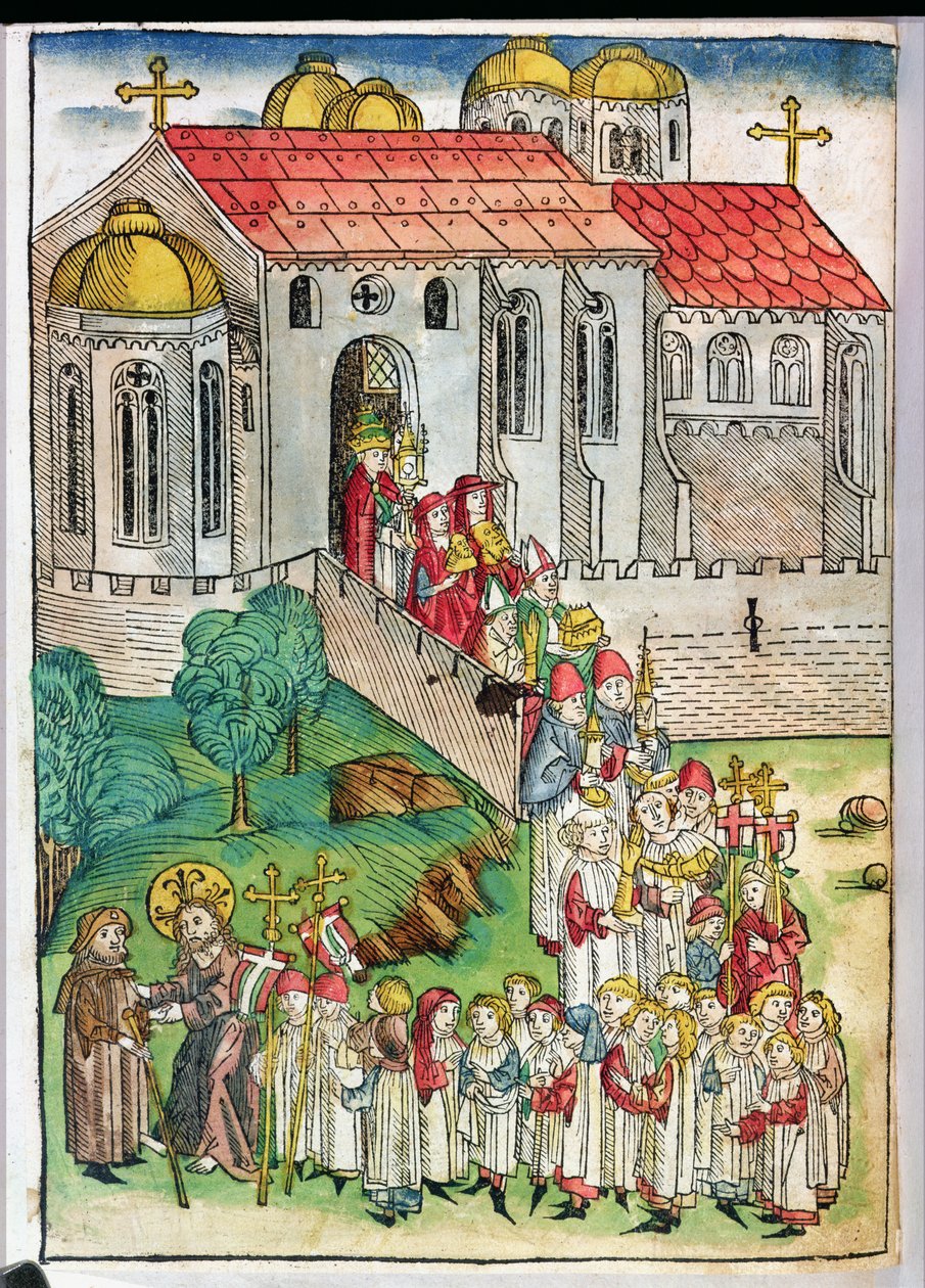 Peregrino de Santiago de Compostela y procesión, 1491 de Michael Wolgemut