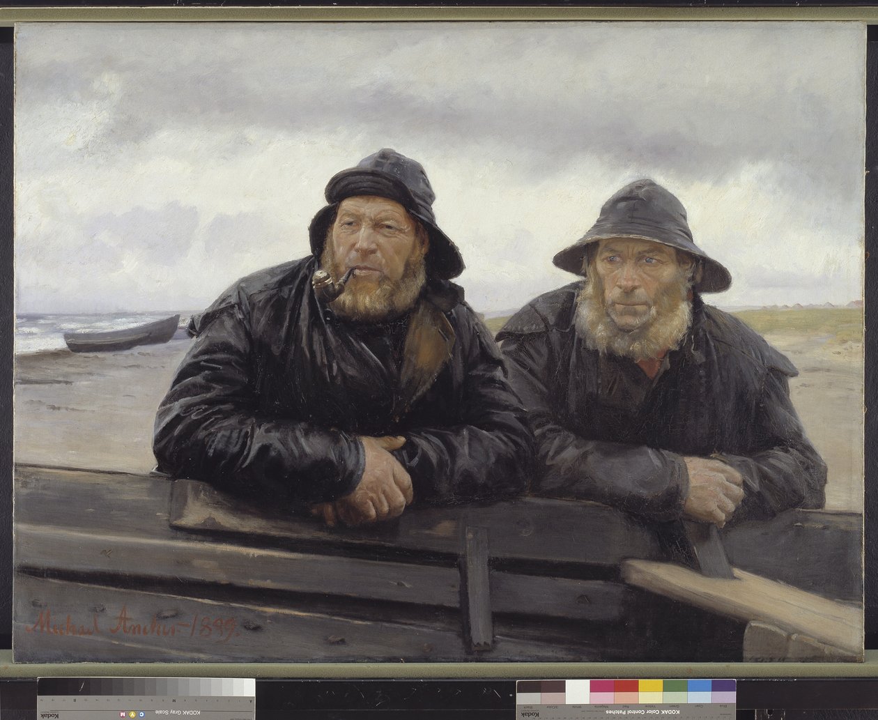 Dos pescadores junto a un bote de Michael Ancher