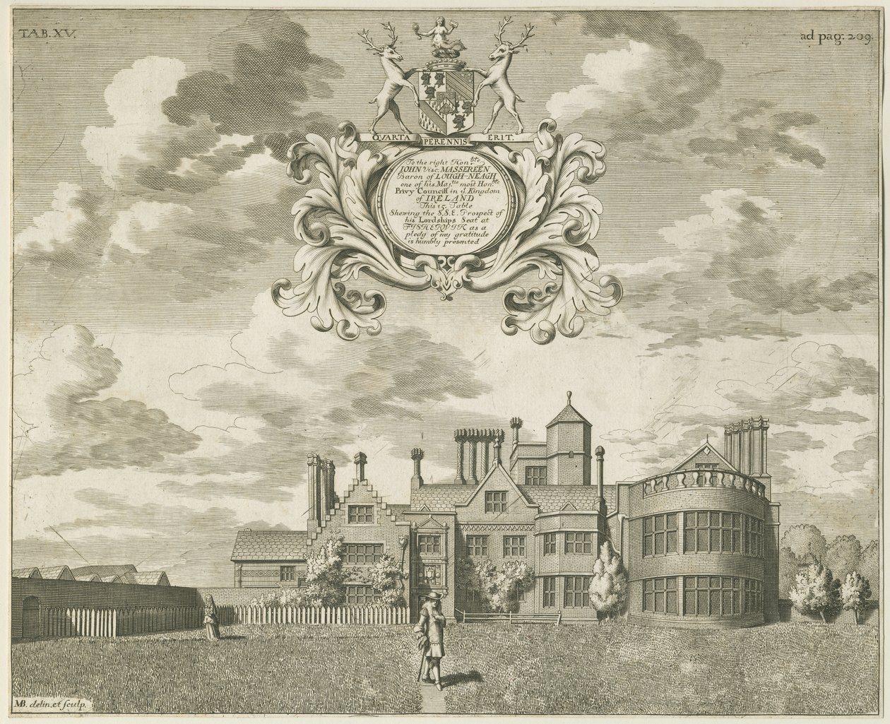 Fisherwick Hall: grabado en cobre, s.f. [1653-1686] de Michael Burghers