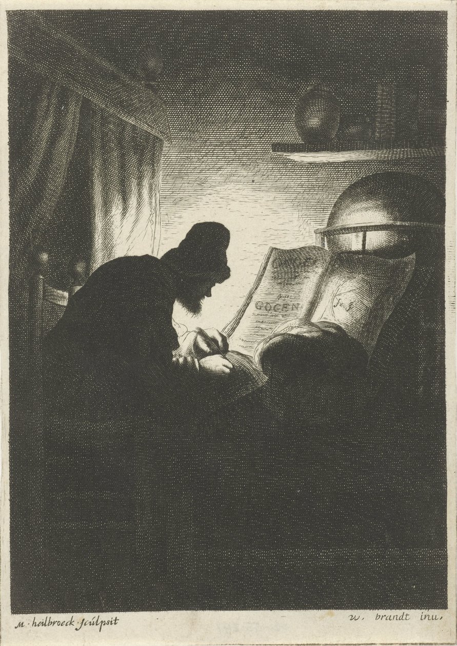 Hombre escribiendo a la luz de las velas de Michael Heylbroeck