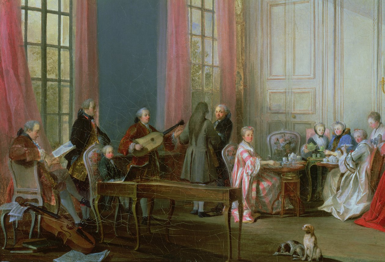 El joven Mozart en el clavicordio, detalle de Le The a l
