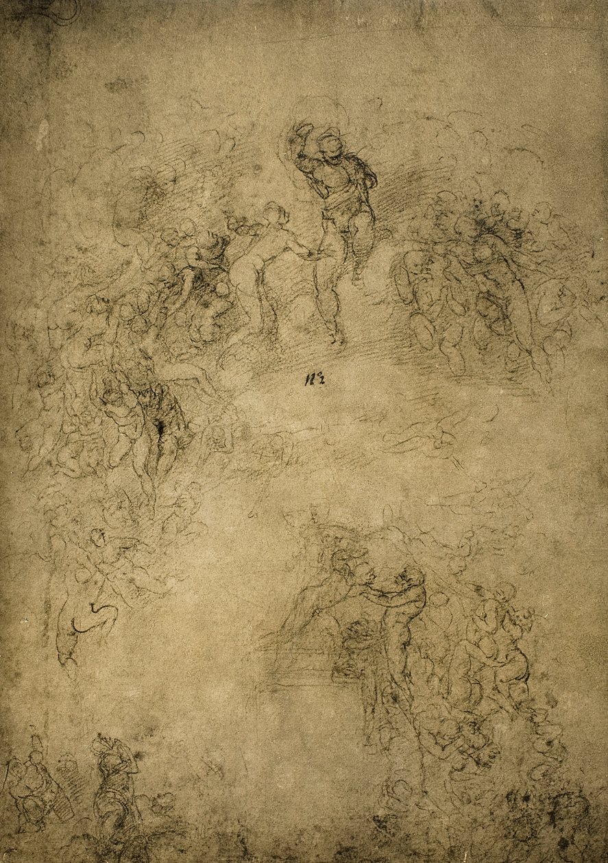 Boceto preparatorio para el Juicio Final en la Capilla Sixtina; dibujo de Miguel Ángel. Casa Buonarroti, Florencia de Michelangelo Buonarroti