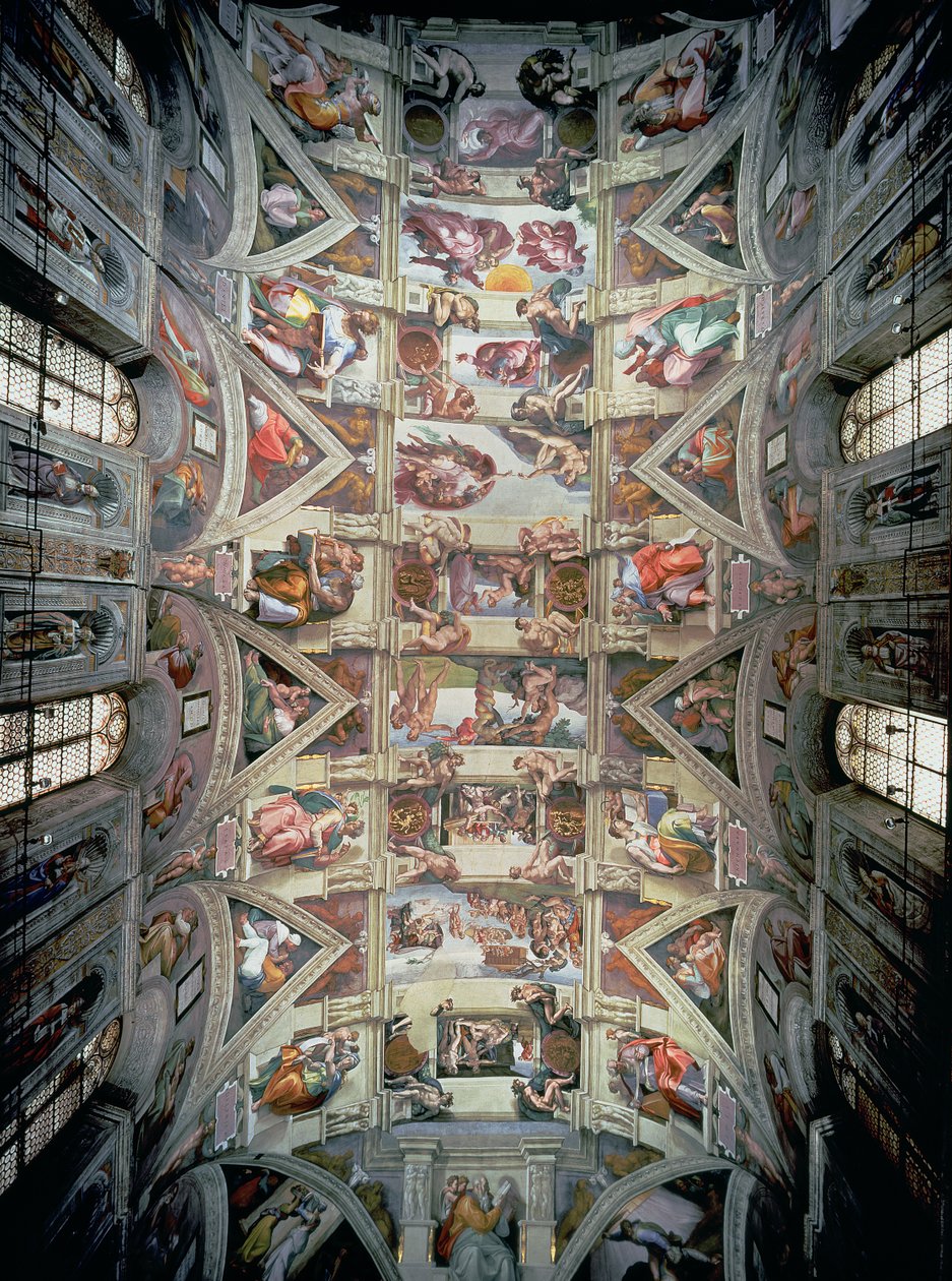 Techo de la Capilla Sixtina, 1508-12 (post restauración) de Michelangelo Buonarroti