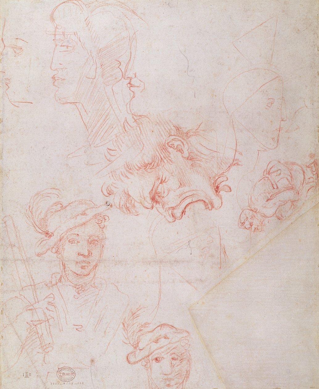 Estudios de cabezas, 1508-12 (verso) de Michelangelo Buonarroti