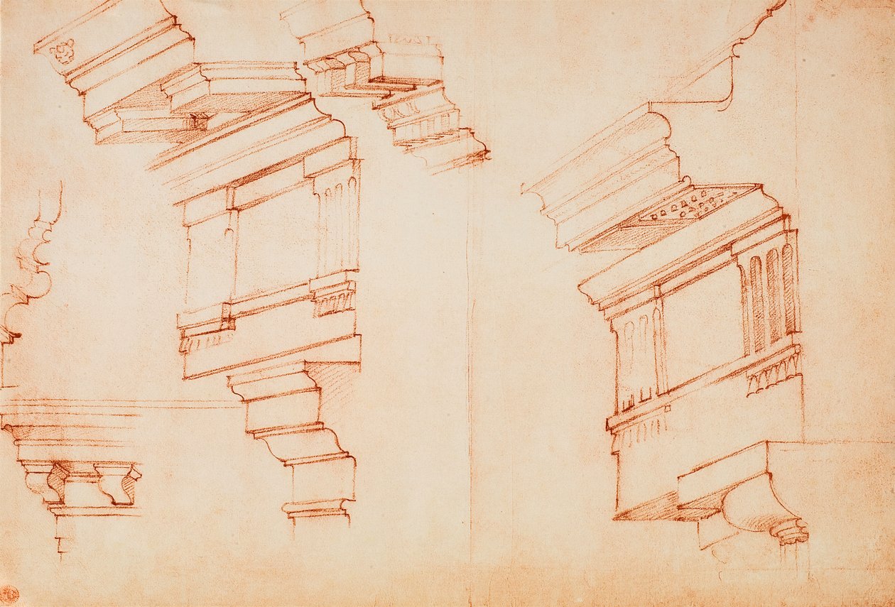 Estudio para entablamento y cornisa; dibujo de Miguel Ángel. Casa Buonarroti, Florencia de Michelangelo Buonarroti