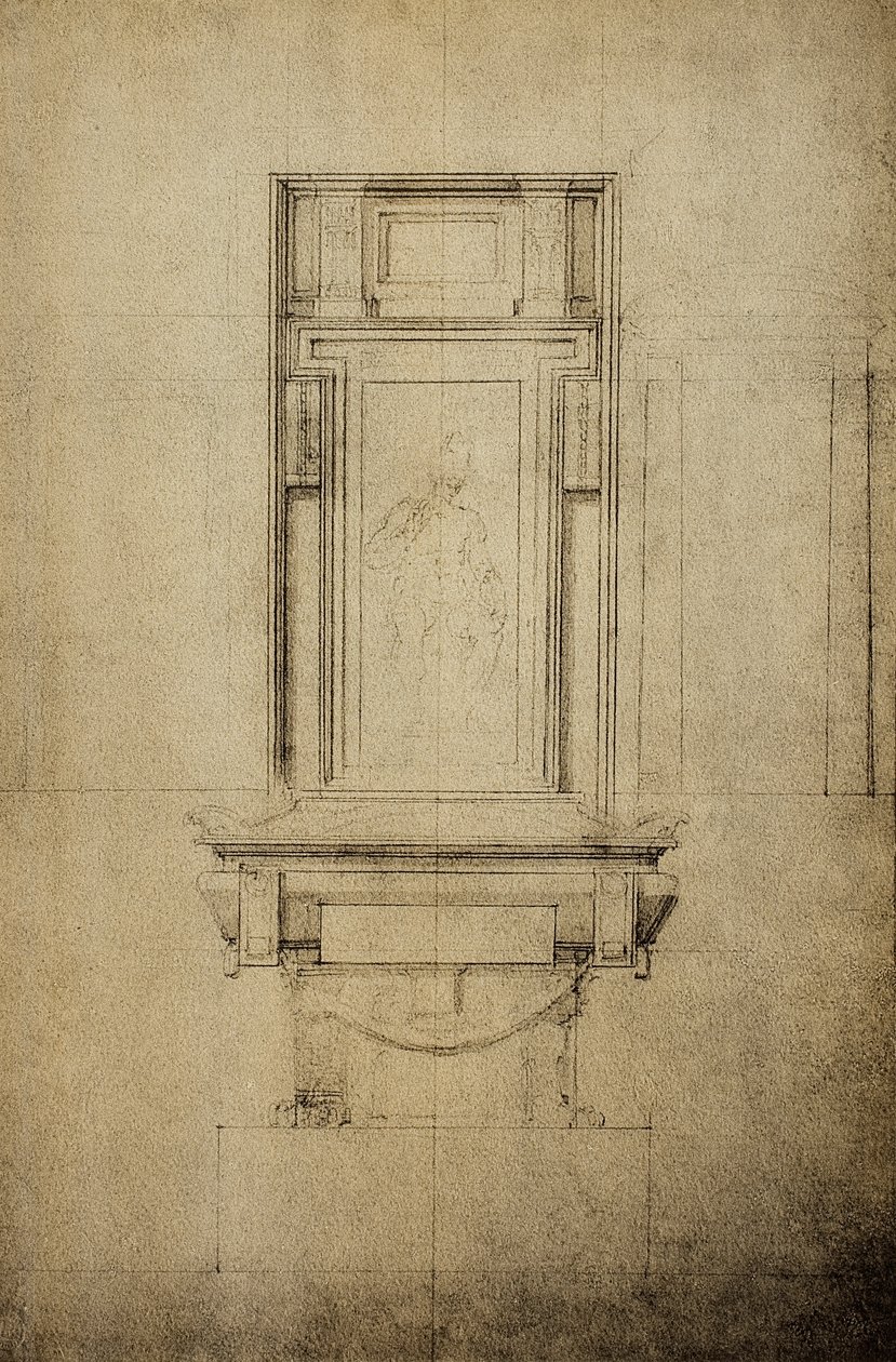 Estudio para uno de los monumentos en la Capilla Medici de la basílica de San Lorenzo; dibujo de Miguel Ángel. Casa Buonarroti, Florencia de Michelangelo Buonarroti