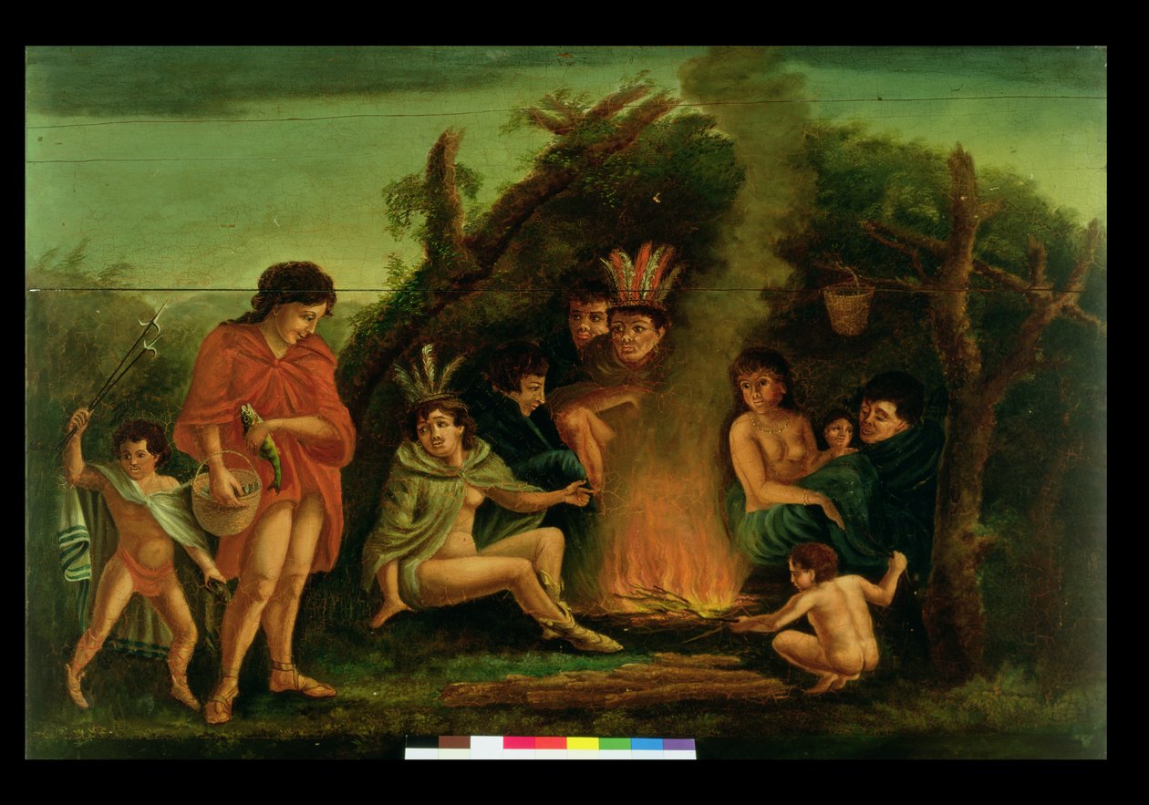 Tablero de fuego que representa un campamento indio, 1804 de Michele Felice Corne