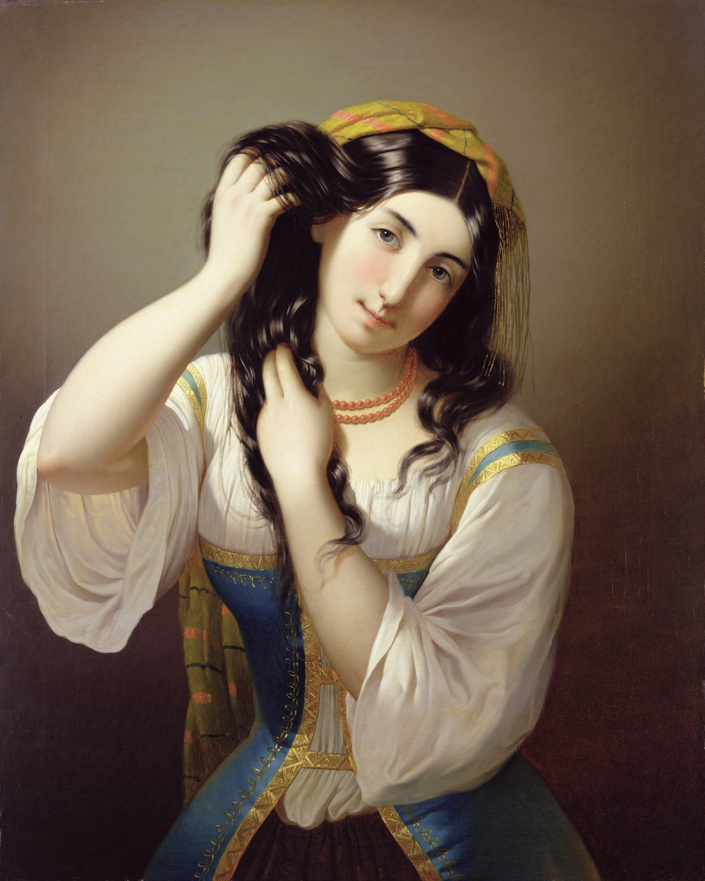 Una siciliana jugando con su cabello de Michele Cusa