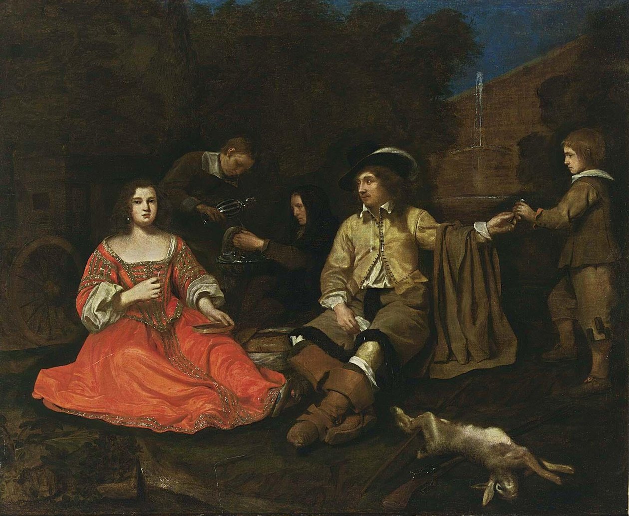 Elegante compañía de caza descansando de Michiel Sweerts