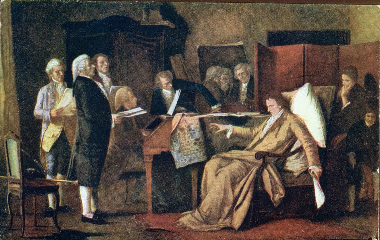 Mozart dirigiendo su Réquiem en su lecho de muerte de Mihály Munkácsy