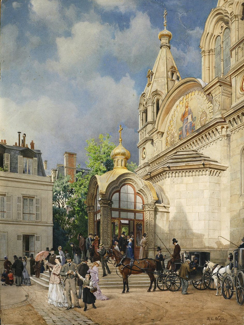 Saliendo de una iglesia, 1870s-1880s de Mikhail Yakovlevich Villie