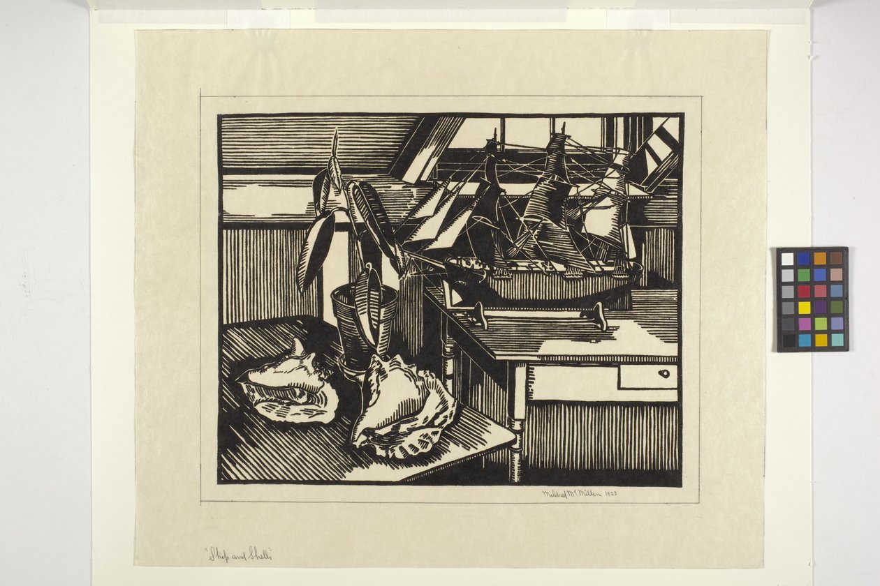 Barco y conchas de Mildred McMillen
