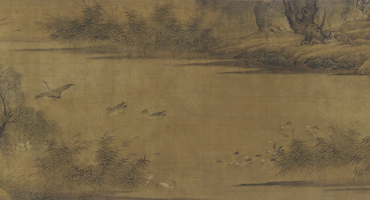 Aves en un estanque otoñal de Ming Dynasty Chinese School