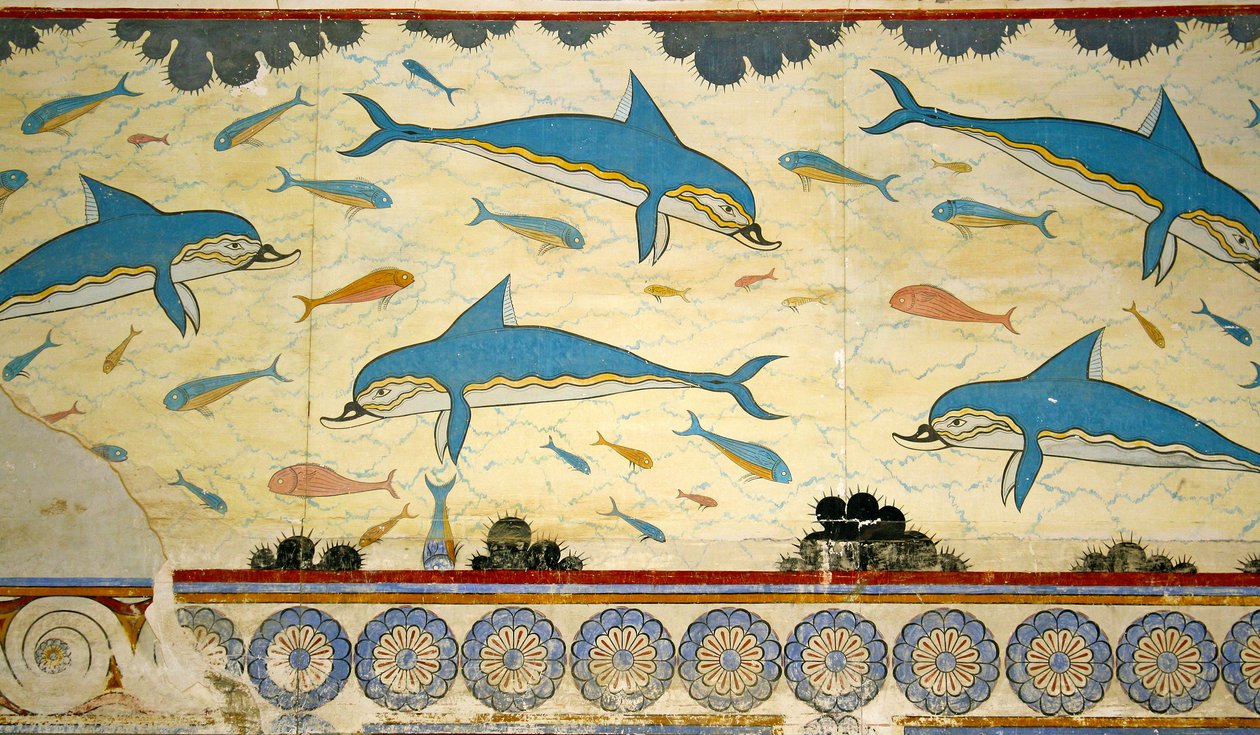 El fresco del delfín en el baño de la reina, Knossos, Creta 1550-1450 a.C. de Minoan