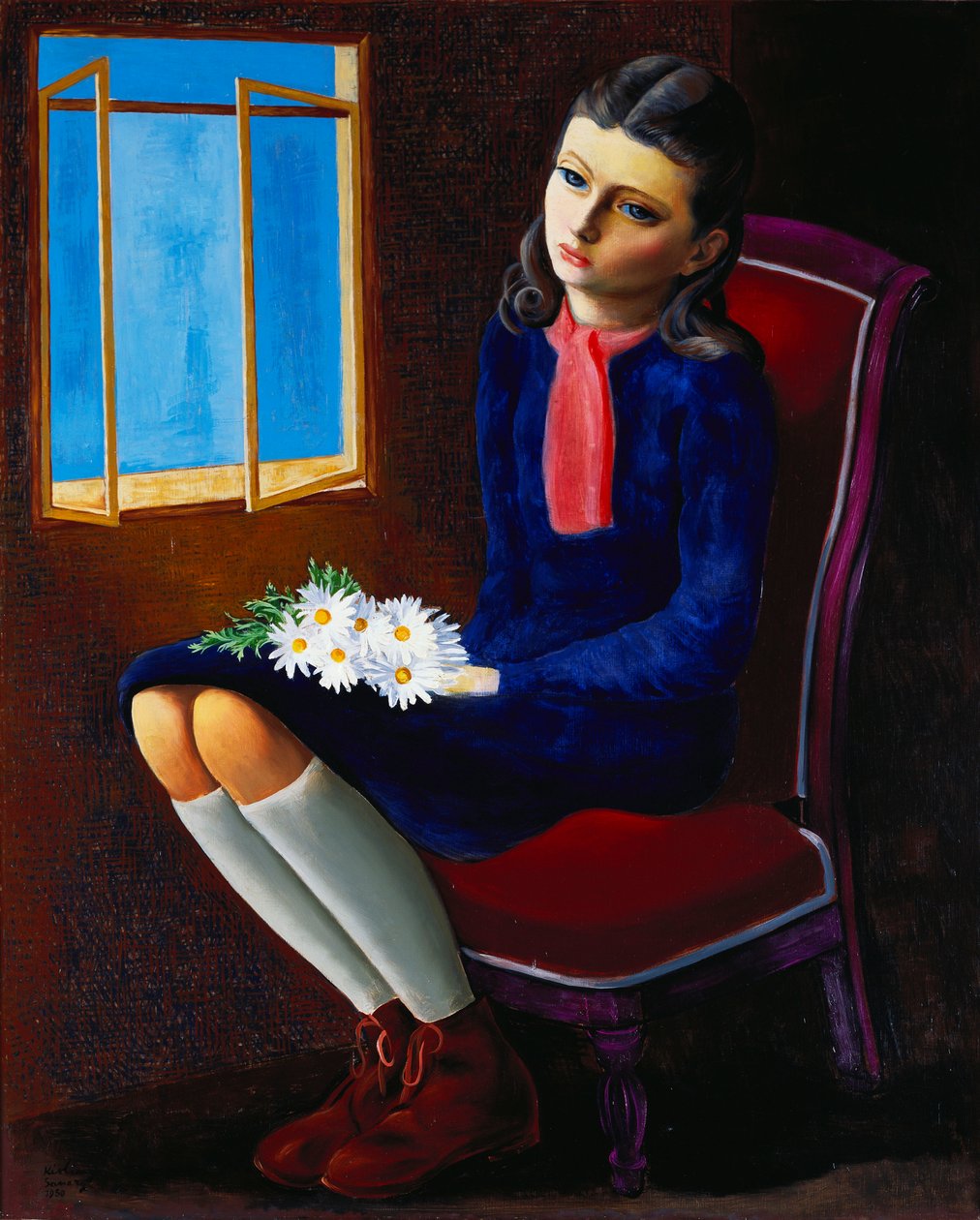 Una joven sentada con Marguerites de Moise Kisling