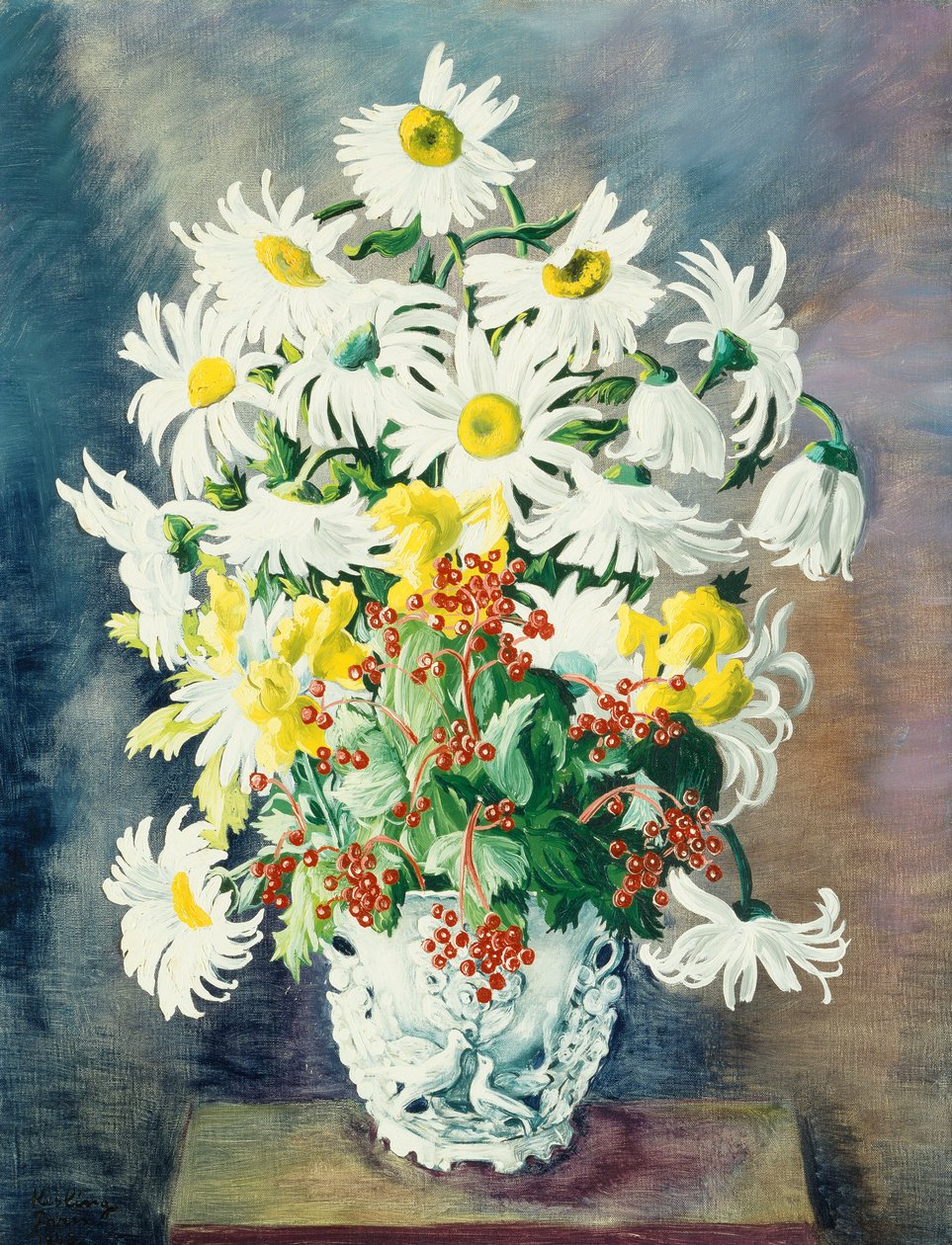 Margaritas blancas en un jarrón de Moise Kisling