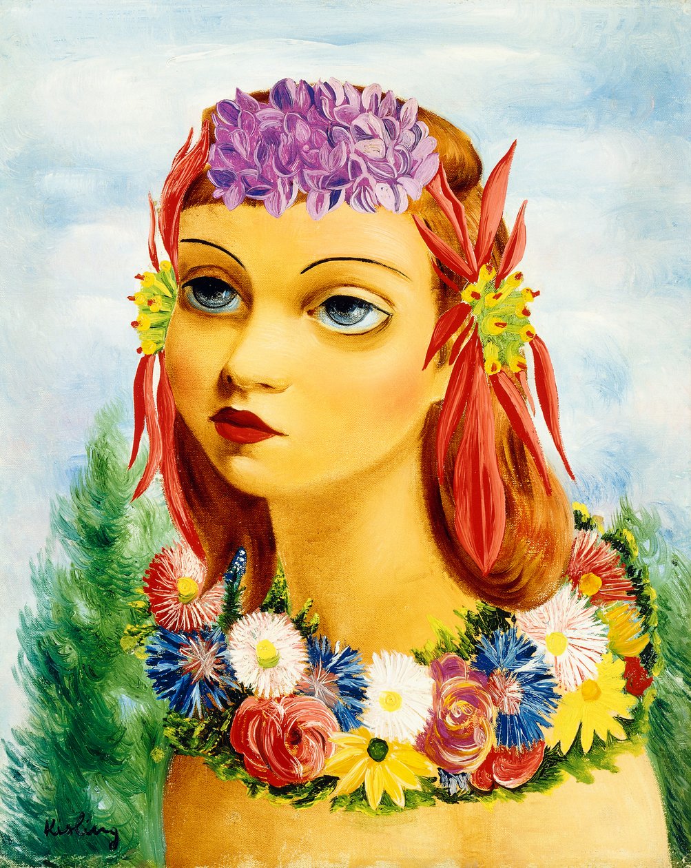 Mujer con flores de Moise Kisling