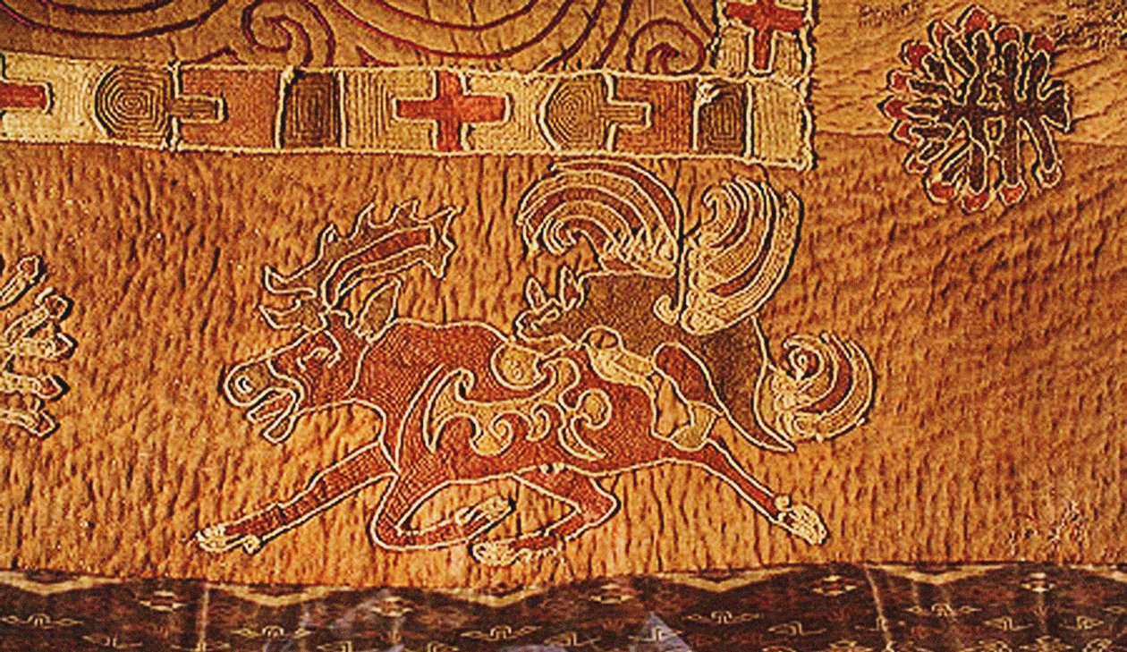 (detalle) de una alfombra, Noin Ula, Era Xiongnu de Mongolian School