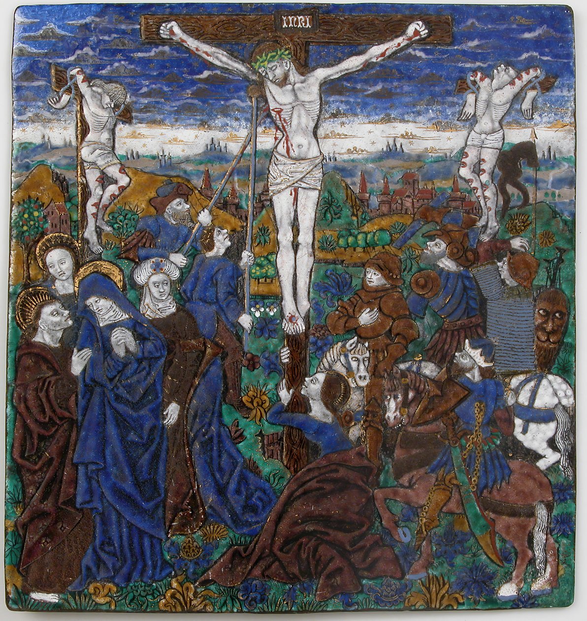 Placa con la Crucifixión, francesa, siglo XV de Monvaerni