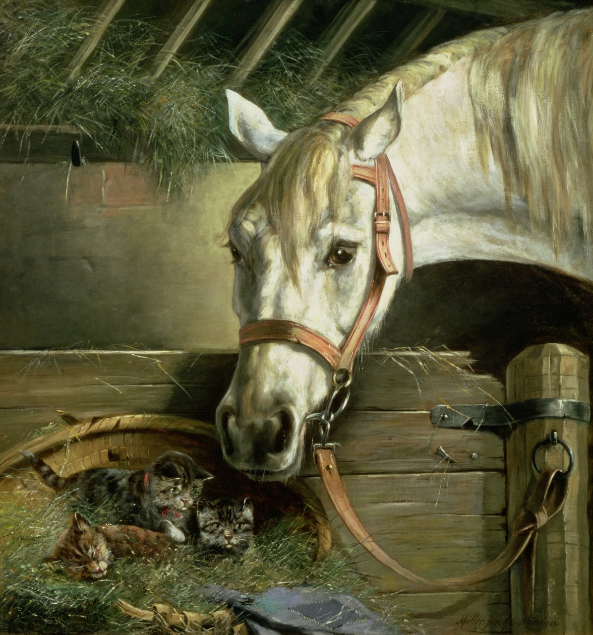 Caballo y gatitos, 1890 de Moritz Muller
