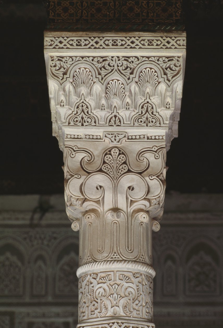 Kasbah de Thamiel glaoui, capitel (estuco) de Moroccan School