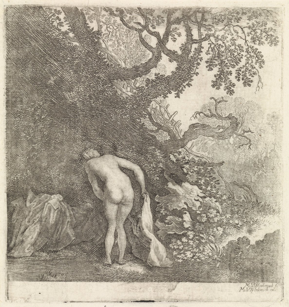 Mujer bañándose, vista desde atrás de Moyses van Wtenbrouck