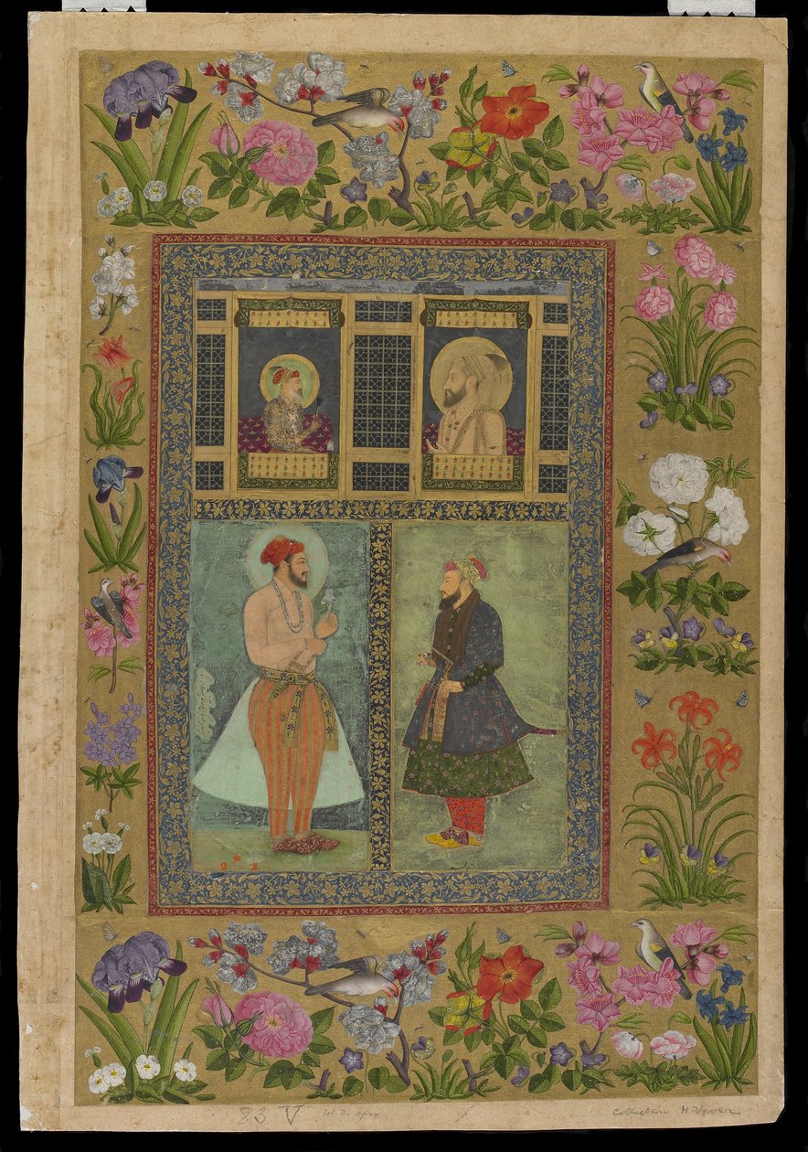 Cuatro retratos del Álbum de San Petersburgo, folio de álbum separado, c.1650-1660; bordes mediados del siglo XVIII de Mughal School