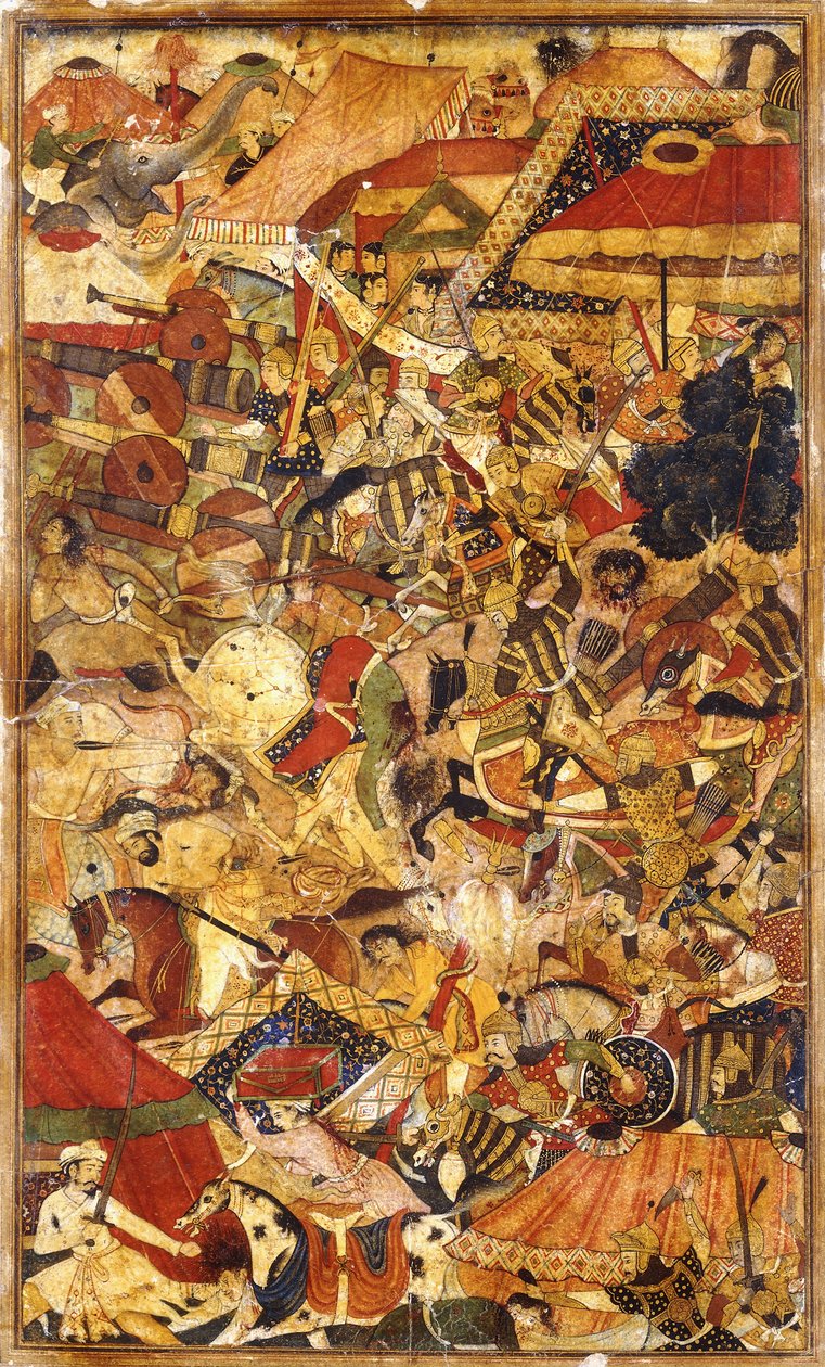 Escena de batalla, c. 1590 de Mughal School