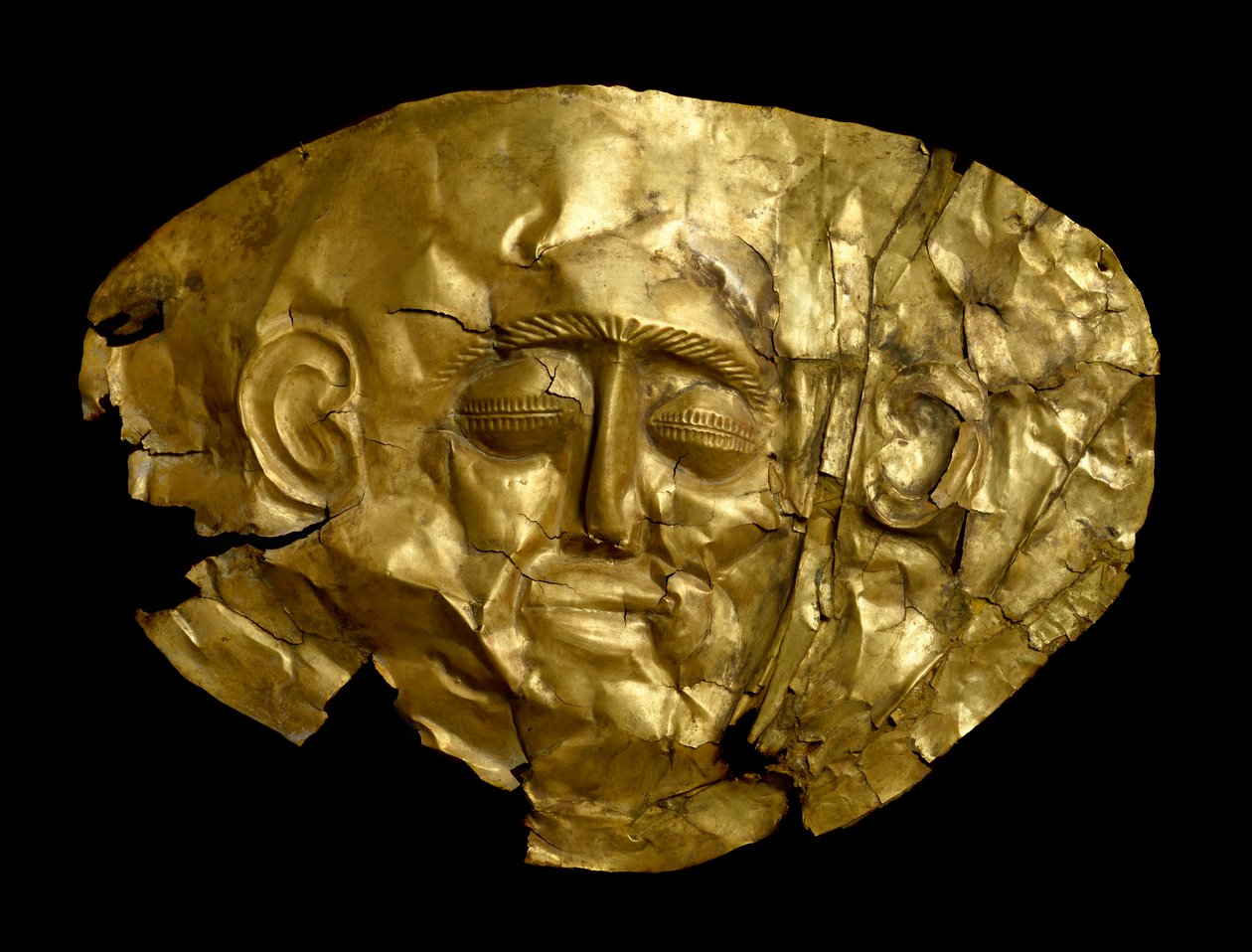 Arte micénico: máscara funeraria de oro de Mycenaean