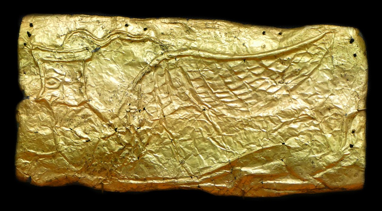 Cubierta de chapa de oro para placa de cristal en forma de jarrón de Mycenaean