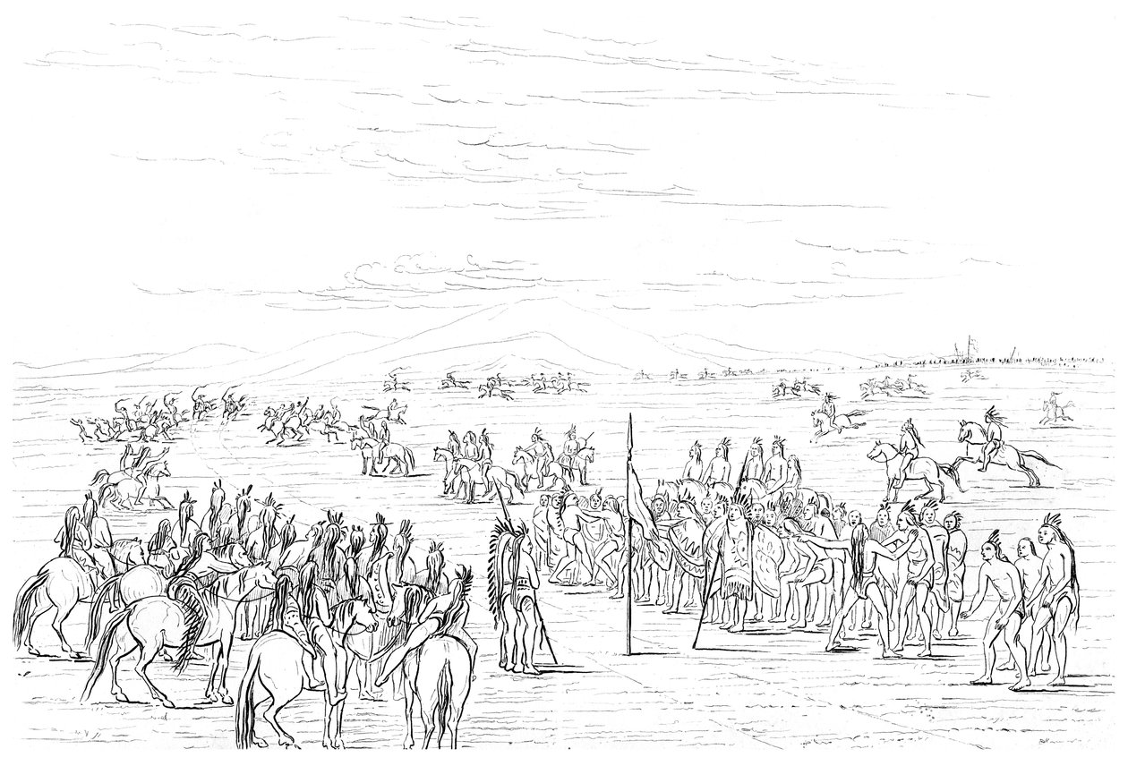 Carrera de caballos nativos americanos, 1841 de Myers and Co