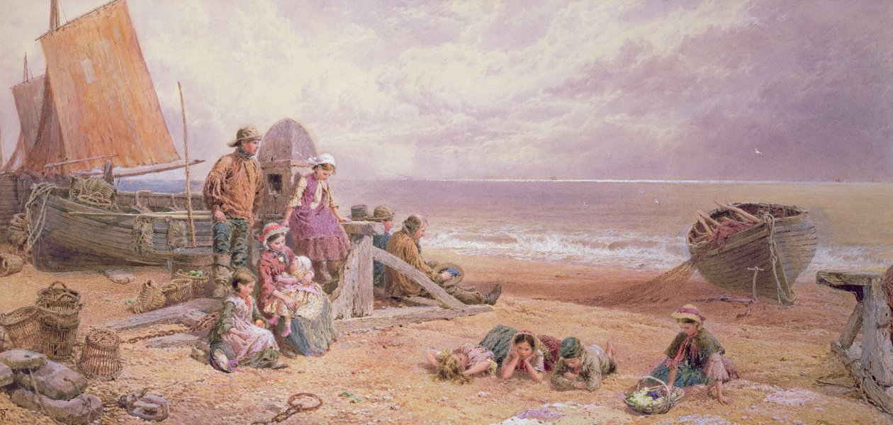 Escena de playa en Rottingdean de Myles Birket Foster