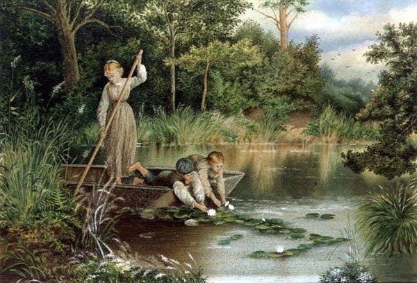 Recogiendo lirios de Myles Birket (after) Foster