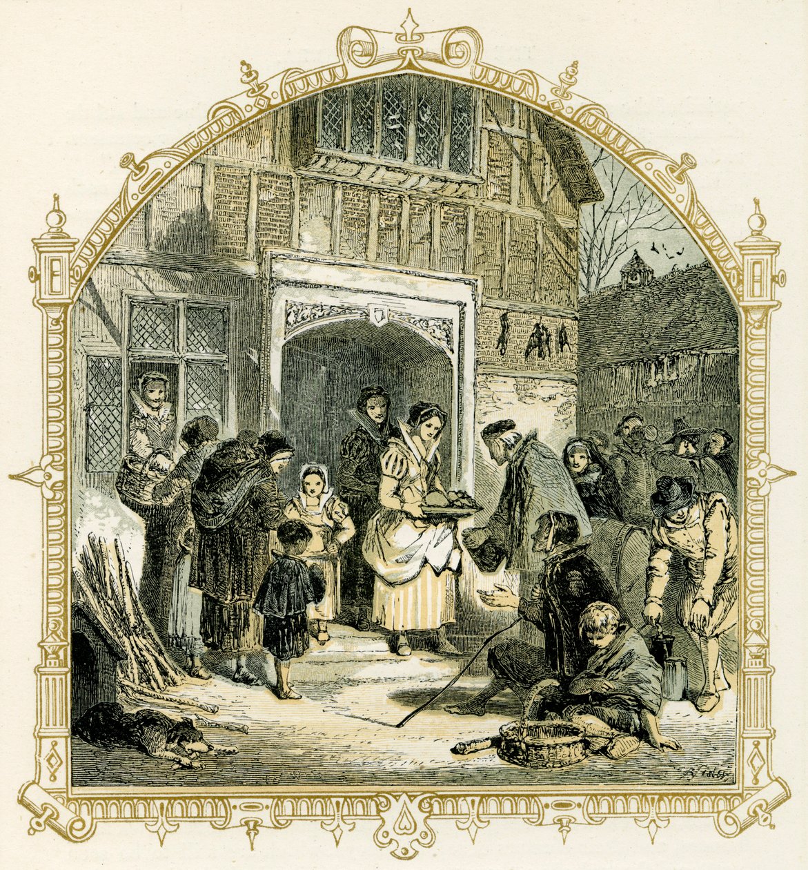 Escena navideña isabelina de Myles Birket Foster
