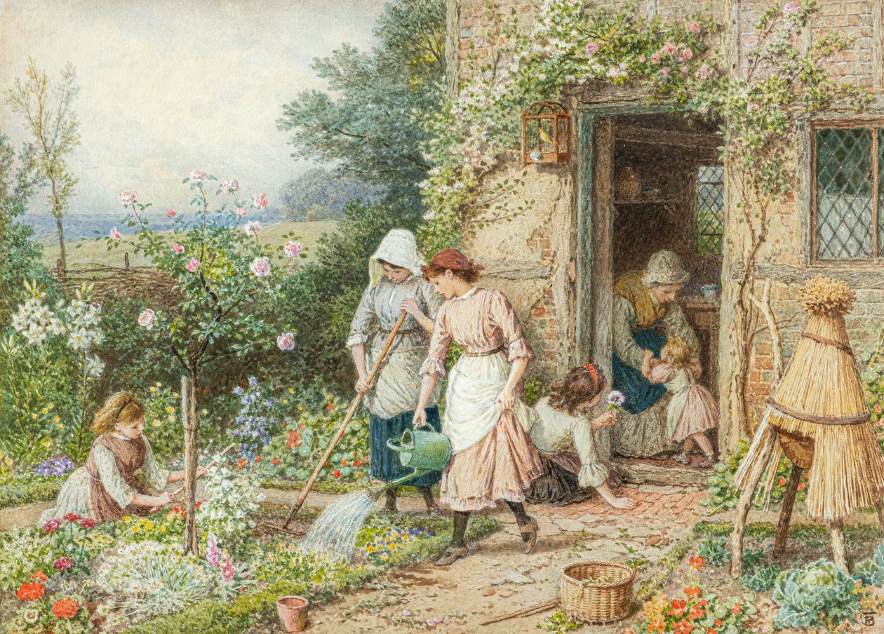 Los pequeños jardineros (acuarela) de Myles Birket Foster