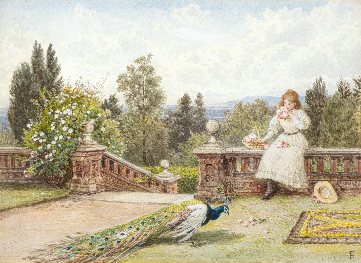 La terraza (acuarela) de Myles Birket Foster